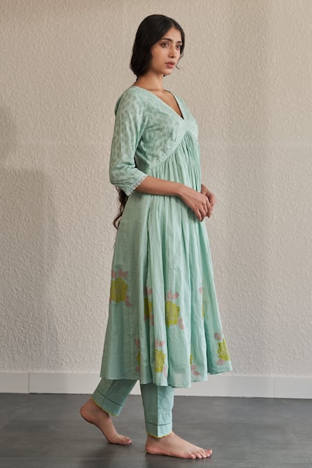 Label Mansi Nagdev Rose Hand Block Printed Anarkali Set 