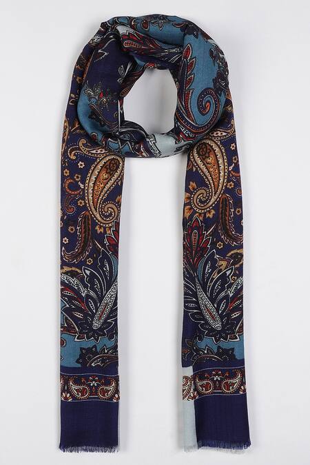 Shop_SHINGORA_Blue Paisley Print Stole _at_Aza_Fashions