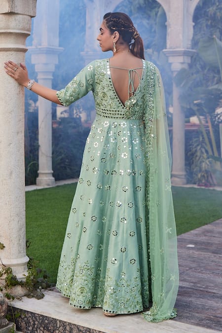 Mehak Murpana Floral & Mirror Embroidered Anarkali With Dupatta 