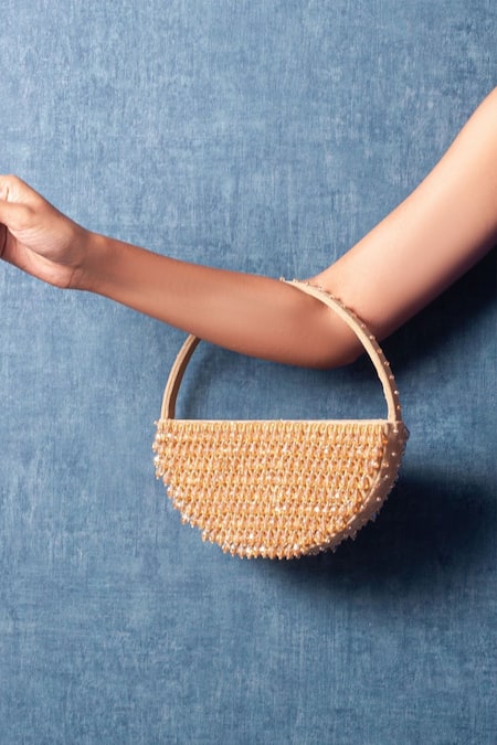 Shop Forever Noor Gold Embellished Moonshine Handcrafted Bag at Aza Fashions Shop_Forever Noor_Gold Embellished Moonshine Handcrafted Bag _at_Aza_Fashions