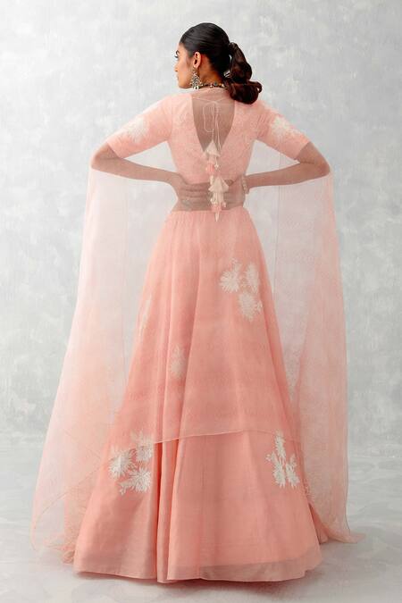Shop_Devnaagri_Pink Silk , Silk, Embroidery, Placement Floral Lehenga Set _at_Aza_Fashions