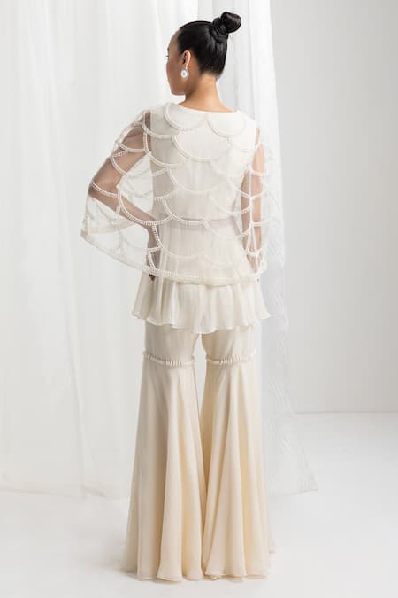 Seema Thukral Pearl Embellished Peplum Top & Gharara Set 