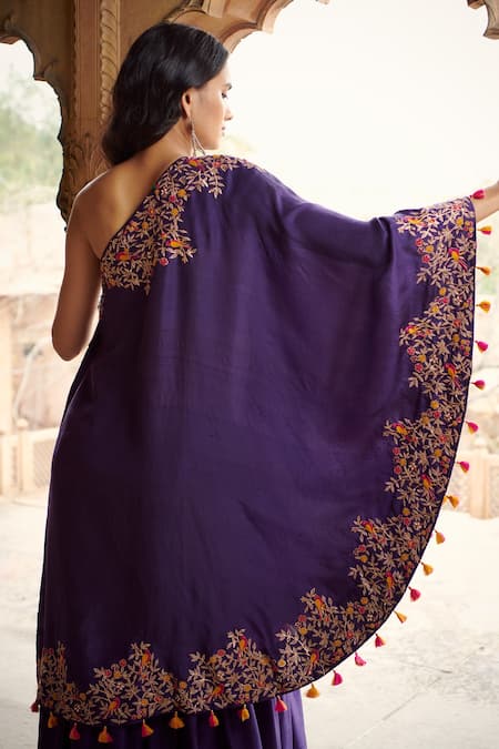 Shop Pink City By Sarika Purple Silk Sequins, Tassels, Embroidery One Foliage Kurta With Sharara at Aza Fashions Shop_Pink City By Sarika_Purple Silk Sequins, Tassels, Embroidery One Foliage Kurta With Sharara _at_Aza_Fashions