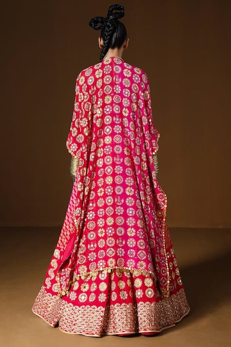 Pooja Rajgarhia Gupta Aalta Ombre Cape Lehenga Set 