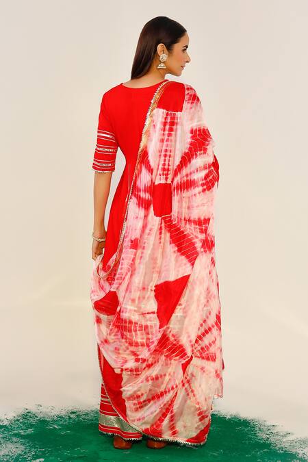 Shop Pheeta Coral Rayon Gota Leaf Neck Anarkali Sharara Set at Aza Fashions Shop_Pheeta_Coral Rayon Gota Leaf Neck Anarkali Sharara Set _at_Aza_Fashions