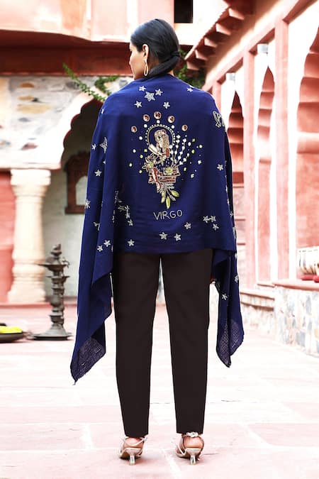 Shop Dusala Blue Virgo Sequin Pipe And Thread Work Shawl at Aza Fashions Shop_Dusala_Blue Virgo Sequin Pipe And Thread Work Shawl _at_Aza_Fashions