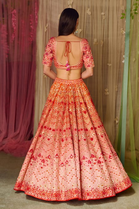 Shop Shyam Narayan Prasad Multi Color Silk, Organza Embroidery, Tassels, Zari, Gota Bridal Lehenga Set at Aza Fashions Shop_Shyam Narayan Prasad_Multi Color Silk, Organza Embroidery, Tassels, Zari, Gota Bridal Lehenga Set _at_Aza_Fashions