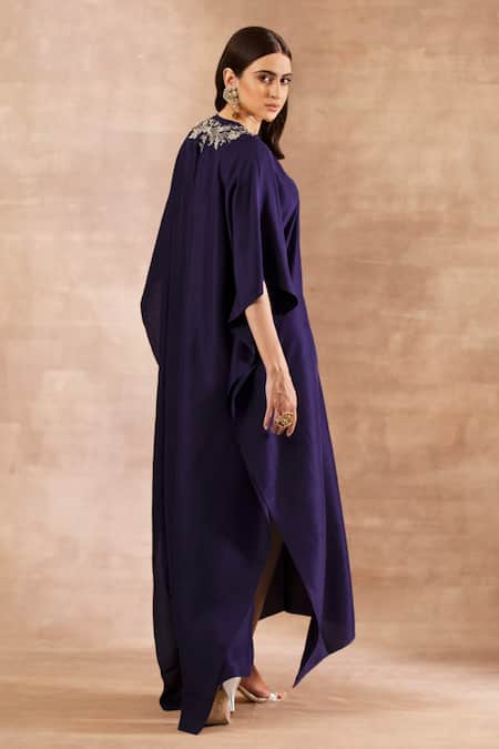 Shop Jayanti Reddy Purple Dupion Silk Zardozi Round Placket Embroidered Kaftan at Aza Fashions Shop_Jayanti Reddy_Purple Dupion Silk Zardozi Round Placket Embroidered Kaftan _at_Aza_Fashions