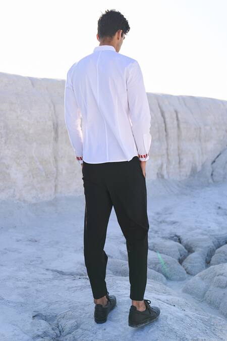 Shop Dash And Dot White Cotton Embroidery Candy Stripe Shirt at Aza Fashions Shop_Dash And Dot_White Cotton Embroidery Candy Stripe Shirt_at_Aza_Fashions