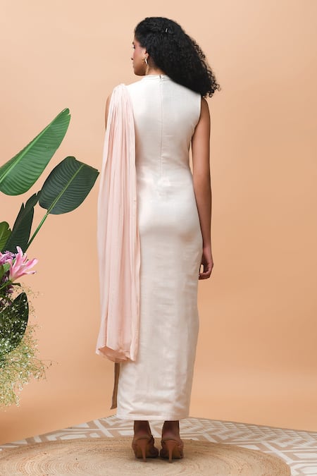 Rishi and Vibhuti Afreen Neckline Embroidered Draped Dress 