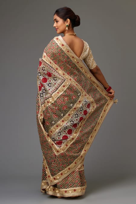 Kora Silk Chanderi Hand Block Print Saree With Choli 