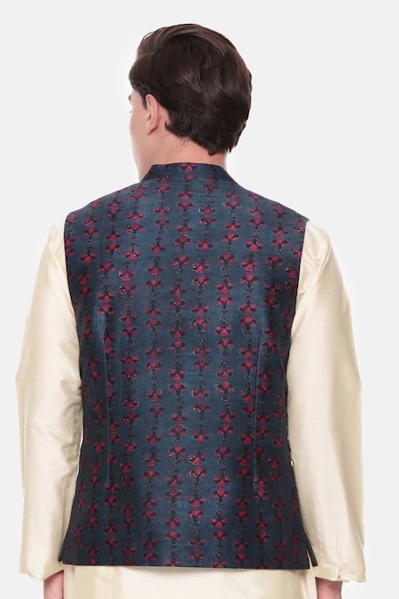 Mayank Modi - Men Floral Print Chanderi Bundi 