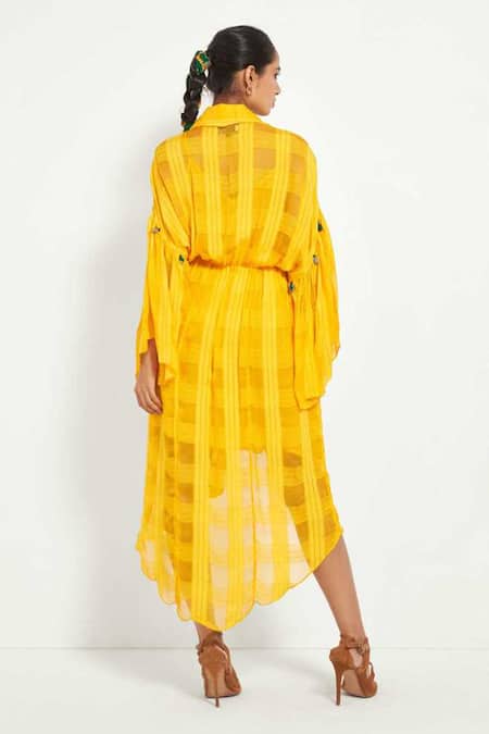 Shop Style Junkiie Yellow Cotton Crystals Asymmetric Wrap Dress at Aza Fashions Shop_Style Junkiie_Yellow Cotton Crystals Asymmetric Wrap Dress _at_Aza_Fashions