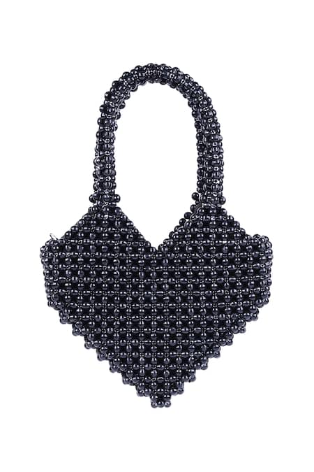Adorn My Wish Black Crystal Bead Embellished Heart Bag 