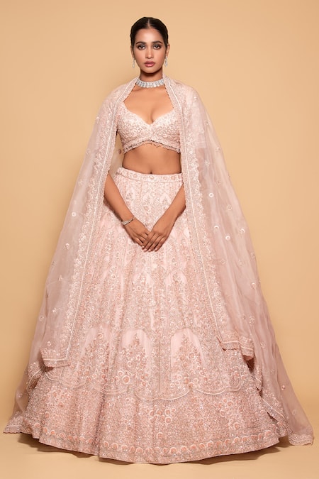 Shop Pallavi Poddar Pink Organza Sequins, Pearls, Beads, Khusrang Embroidered Bridal Lehenga Set at Aza Fashions Shop_Pallavi Poddar_Pink Organza Sequins, Pearls, Beads, Khusrang Embroidered Bridal Lehenga Set _at_Aza_Fashions