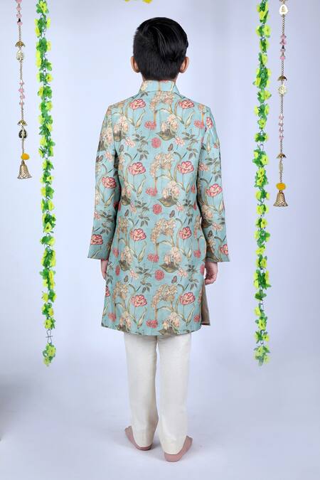 Shop Kids Lane Multi Color Chanderi, Cotton Sherwani Set at Aza Fashions Shop_Kids Lane_Multi Color Chanderi, Cotton Sherwani Set_at_Aza_Fashions