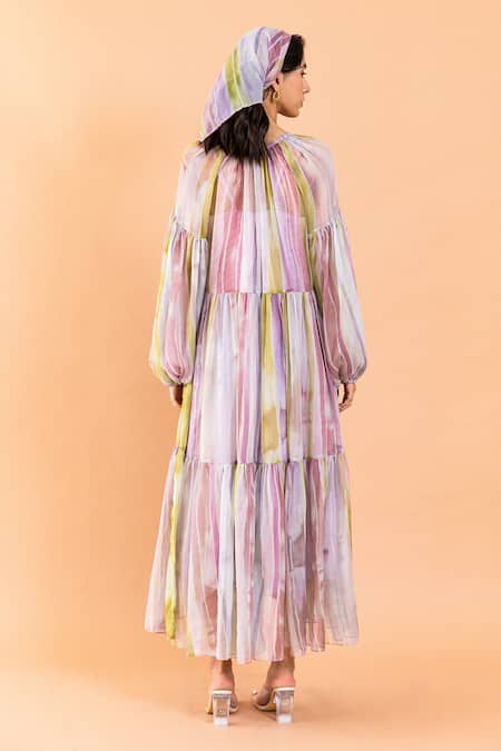 Shop Aroop Shop India Multi Color Chiffon Shelley Printed Dress at Aza Fashions Shop_Aroop Shop India_Multi Color Chiffon Shelley Printed Dress _at_Aza_Fashions