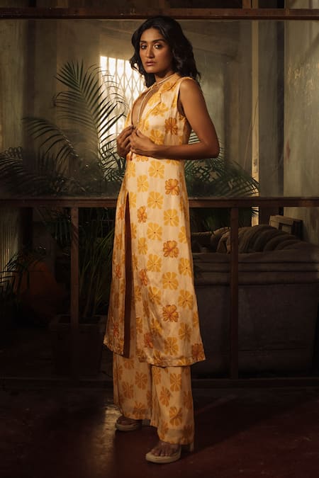 Suave Bloom Print Trench Jacket Pant Set 