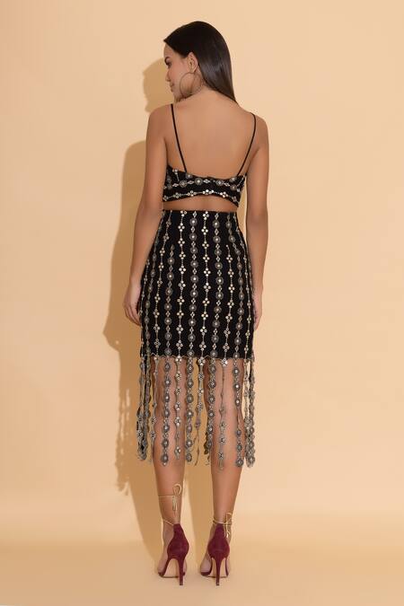 Shop Torqadorn Black Mirror Embroidered Skirt at Aza Fashions Shop_Torqadorn_Black Mirror Embroidered Skirt _at_Aza_Fashions