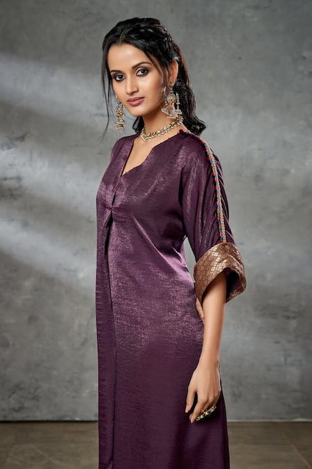 Shop Aditi Somani Wine Silk Suede Geometric V Neck Embroidered Kaftan Tunic at Aza Fashions Shop_Aditi Somani_Wine Silk Suede Geometric V Neck Embroidered Kaftan Tunic _at_Aza_Fashions