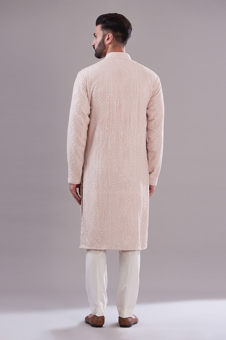 Shop Kasbah Pink Silk, Cotton Embroidery Thread Work Kurta at Aza Fashions Shop_Kasbah_Pink Silk, Cotton Embroidery Thread Work Kurta _at_Aza_Fashions