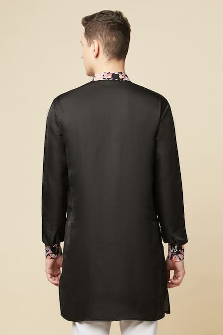 Shop Spring Break Black Cotton, Polyester Embroidery Placket Printed Kurta at Aza Fashions Shop_Spring Break_Black Cotton, Polyester Embroidery Placket Printed Kurta _at_Aza_Fashions