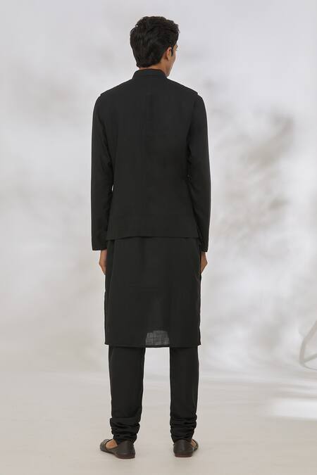 Shop_Manish Nagdeo_Black Silk Quilted Bundi And Kurta Set _at_Aza_Fashions