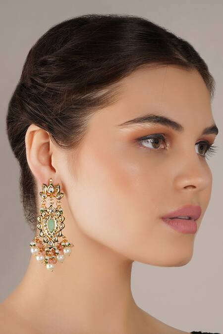 ChhavI'S Jewels_Multi Color Stones, Pearls, Beads Kundan Embellished Dangler Earrings _Online_at_Aza_Fashions