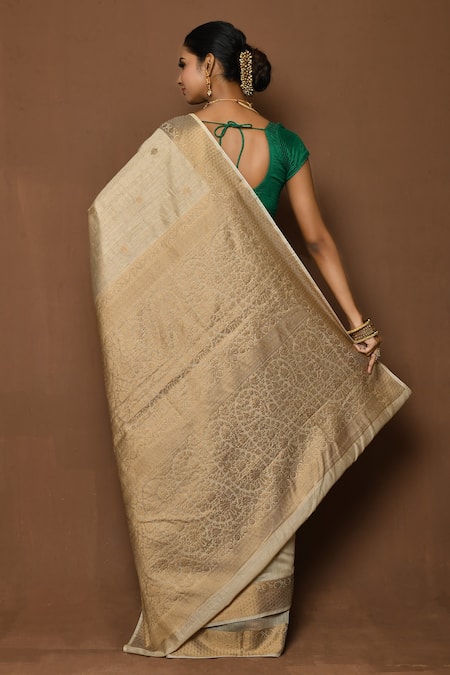 Shop_Samyukta Singhania_Cream Mohair Embroidery Woven Butti Pattern Saree _at_Aza_Fashions