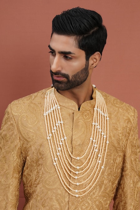 Shop Ruby Raang White Bead Layered Necklace at Aza Fashions Shop_Ruby Raang_White Bead Layered Necklace _at_Aza_Fashions