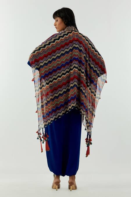 Aseem Kapoor_Multi Color Sheer Silk Zari Marodi Open Veni Dupatta Jacket_at_Aza_Fashions