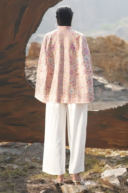 Neiza By Neeti Seth Floral Thread Work Cashmere Wool Cape 