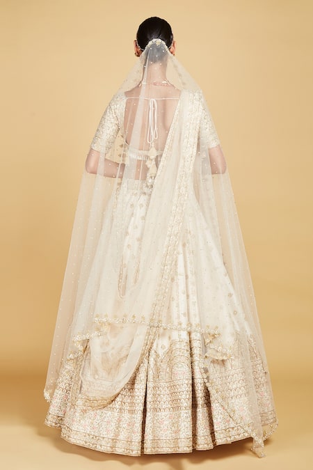 Amrin Khan Perwinkle Flower Embroidered Bridal Lehenga Set 