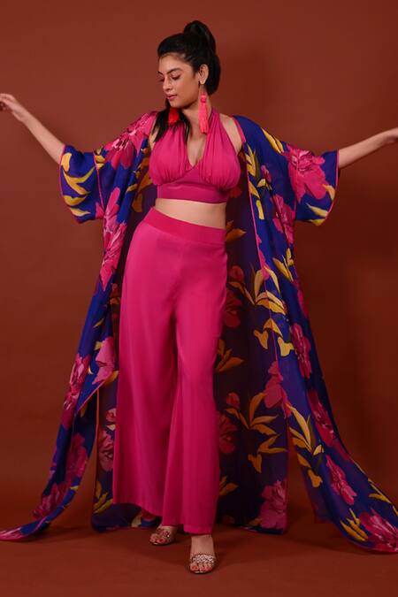 Shop_Rimi Nayak_Pink Moss Crepe Plain Side Pocket Palazzo Pant  _at_Aza_Fashions