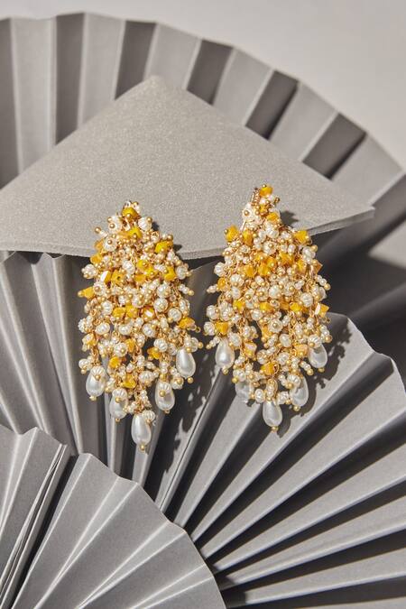 Buy House Of D"Oro Yellow Semi Precious Stone Leorana Embellished Earrings at Aza Fashions Buy_House Of D"Oro_Yellow Semi Precious Stone Leorana Embellished Earrings_at_Aza_Fashions