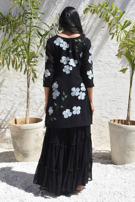 Meghstudio Floral Hand Painted Dogwood Kurta Sharara Set 