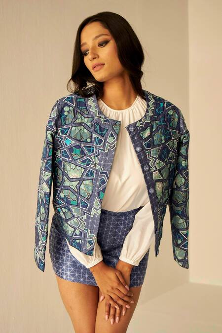 Betrue Geometric Pattern Jacket & Short Skirt Set 