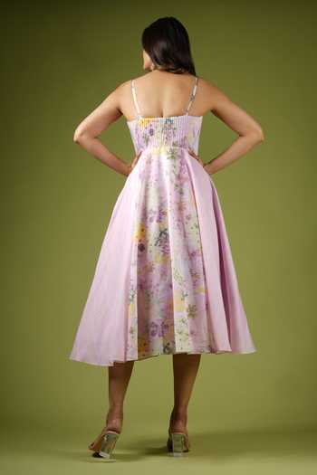 Vana Ethnics Botanical Print Pintucked Bustier Dress For Kids