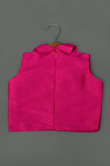 Shop_Maaikid_Fuchsia Silk, Organza Embroidery, Mirrors Lehenga Set With Sling Bag _at_Aza_Fashions