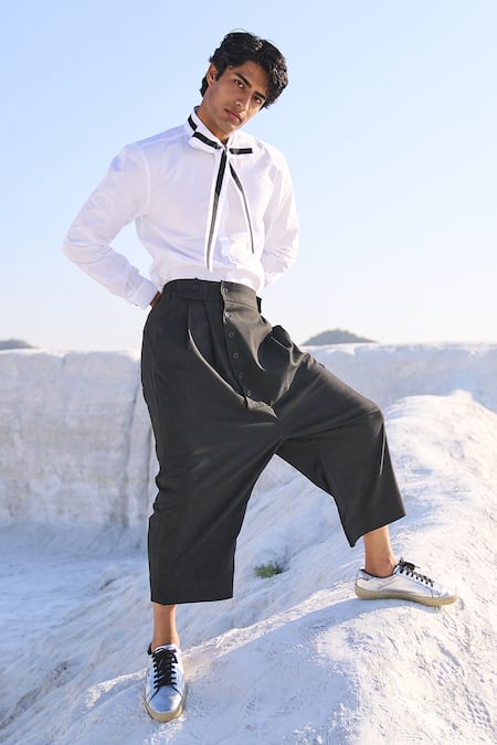 Shop Dash And Dot White Cotton Contrast Bow Tie Shirt at Aza Fashions Shop_Dash And Dot_White Cotton Contrast Bow Tie Shirt_at_Aza_Fashions