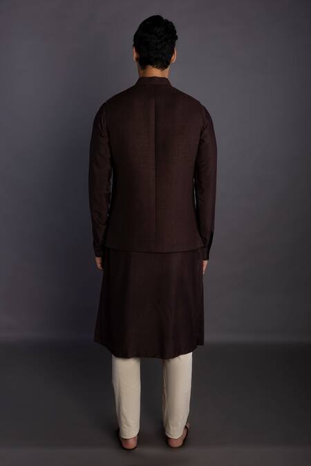 Shop_Gram Of Ink_Brown Bundi - Matka Silk Embroidery Thread And Kurta Set_at_Aza_Fashions