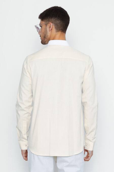 Shop_Lacquer Embassy_Yellow 100% Cotton Solid Trig Shirt _at_Aza_Fashions