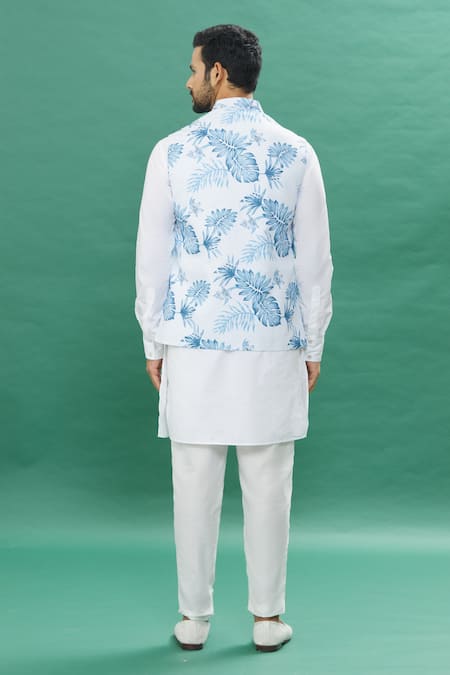 Spring Break Cotton Leaf Print Jacket Kurta Set 