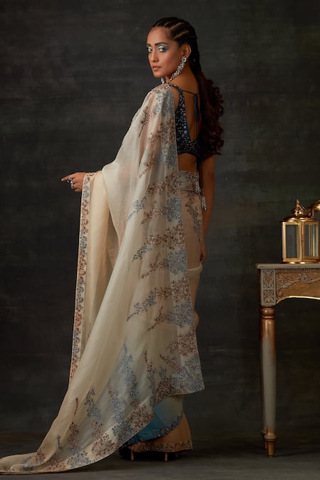 Shop Shilpi Gupta Brown Blouse Raw , Saree Organza Beads And Ombre With Embroidered at Aza Fashions Shop_Shilpi Gupta_Brown Blouse Raw , Saree Organza Beads And Ombre With Embroidered _at_Aza_Fashions
