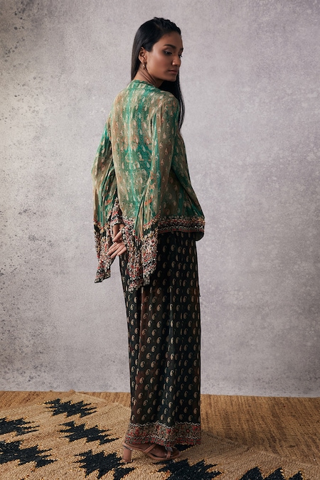 Shop_Soup By Sougat Paul_Multi Color Crepe Embroidery V-neck Ikaya Angrakha And Palazzo Set _at_Aza_Fashions