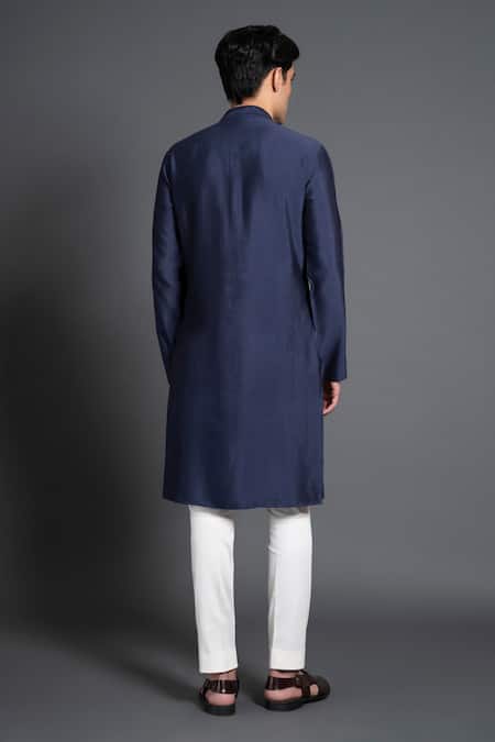 Shop Raghavendra Rathore Jodhpur Blue Silk Embroidery Kantha Work Kurta at Aza Fashions Shop_Raghavendra Rathore Jodhpur_Blue Silk Embroidery Kantha Work Kurta _at_Aza_Fashions