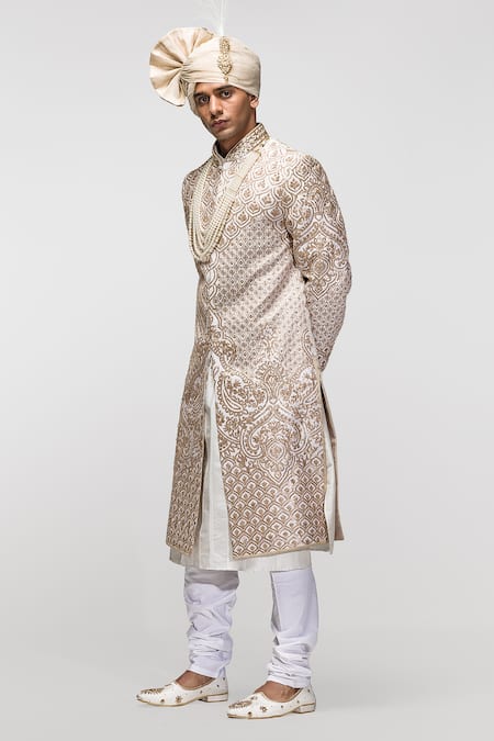 Asuka Floral Embroidered Chanderi Silk Sherwani Set 
