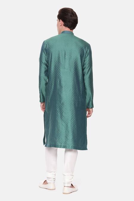 Shop Mayank Modi - Men Blue Cotton, Silk Chevron Pattern Kurta And Churidar Set at Aza Fashions Shop_Mayank Modi - Men_Blue Cotton, Silk Chevron Pattern Kurta And Churidar Set _at_Aza_Fashions