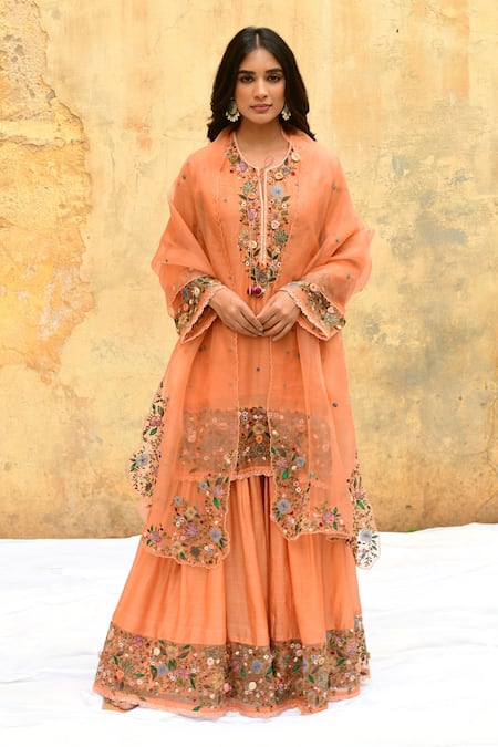 Label Niti Bothra Blooming Flower Embroidered Kurta & Sharara Set 