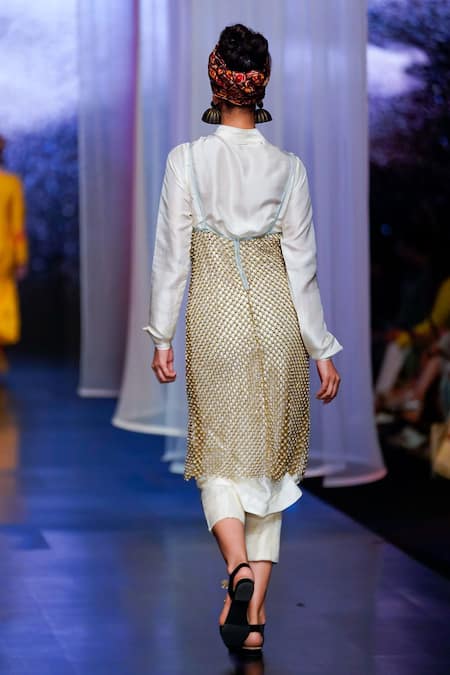 Anand Kabra Straight Kurta & Pant Set With Sleeveless Dress 